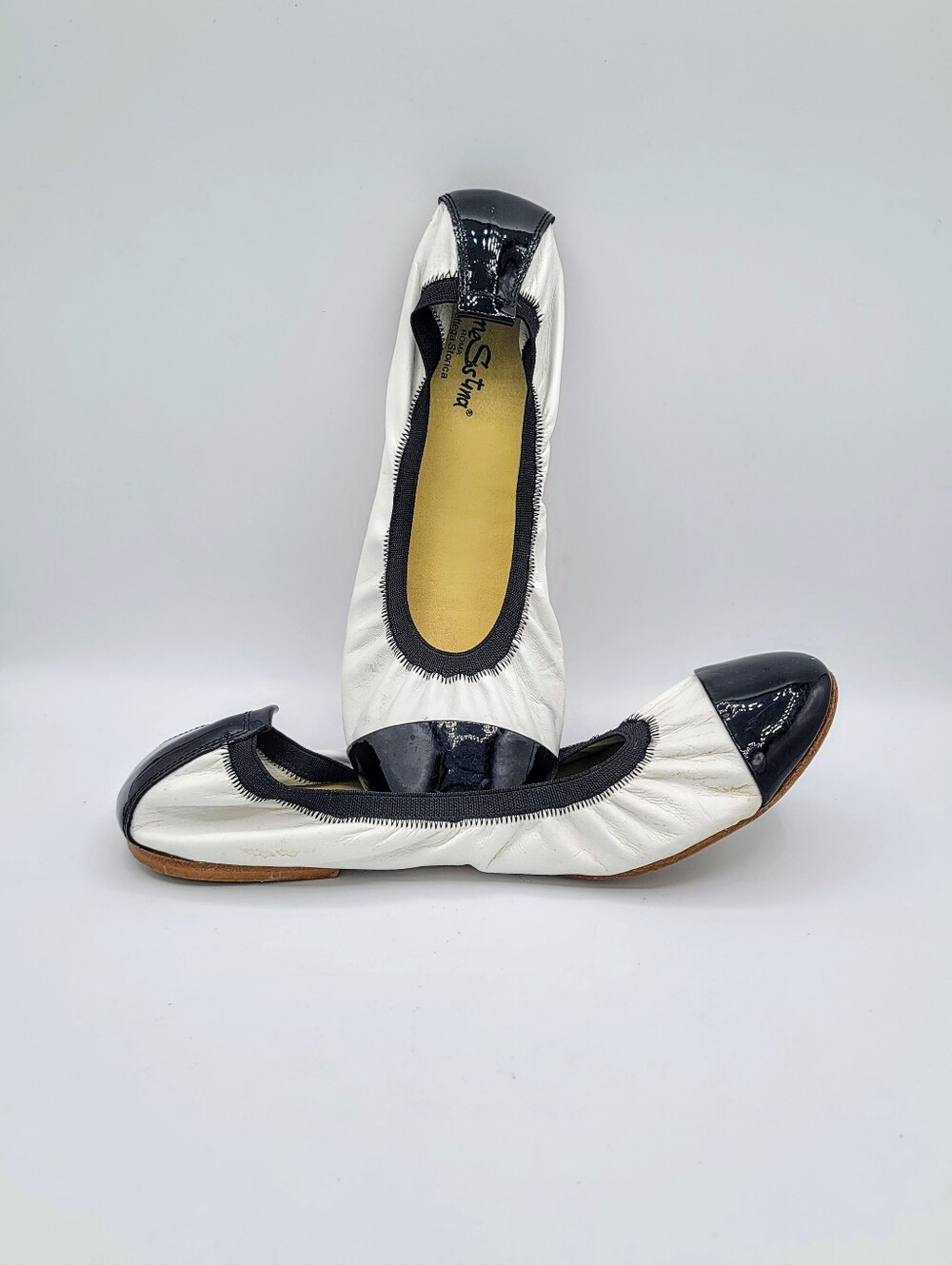Femme Sestina Italy Leather Ballet Flats Black White Cap Toe EU 40 Made Italy 10